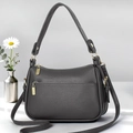 Grand sac cabas gris foncé minimaliste en cuir texturé avec détails dorés pour le travail - Gris
