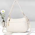 Détails du sac crème en cuir grainé avec fermetures éclair dorées élégantes - Blanc Cassé