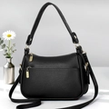 Grand sac cabas noir en cuir grainé avec fermetures dorées et bandoulière amovible - Noir