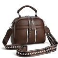 Dark brown pebbled leather shoulder bag with stylish patterned strap for daily commute - Coffee