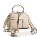 Minimalist beige crossbody bag with wide geometric strap and front zipper accents - Light Khaki