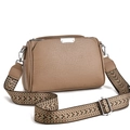 Mini khaki cross-body bag with pebble grain texture and adjustable patterned strap - Dark Khaki