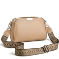 Borsa a tracolla beige in ecopelle con cinturino jacquard e dettagli in argento - Cachi Chiaro