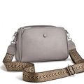 Borsa a tracolla grigia da donna con texture litchi e tracolla larga geometrica - Grigio