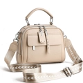 Borsa a mano beige in ecopelle con tracolla geometrica e scomparti multipli con cerniera - Cachi Chiaro