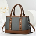 Large capacity vintage tote bag in gray and brown textured leather with golden metal eyelets - Gray