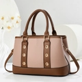 Two-tone leather tote bag with lychee texture and gold eyelet details for women - Pink