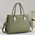 Pea green lychee pattern leather tote bag with gold leaf-textured hardware accents - Green