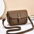 Brown lychee pattern flap crossbody bag with adjustable strap and metal buckle detail - Dark Khaki
