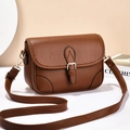 Deep brown lychee textured leather crossbody bag with silver hardware and adjustable strap - Khaki/Earth Yellow