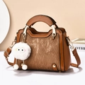 Sac à main tendance en velours côtelé marron avec poignées en cuir et porte-clés - Jaune Terre