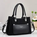 Sac à main en cuir tissé noir avec détail Fashion Queen et ferrures argentées - Noir