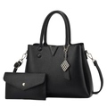 Large black pebbled leather tote bag with small envelope clutch and gold V hardware detail - Black