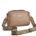 Sac à bandoulière beige en cuir avec bandoulière large au style ethnique chic - Kaki foncé