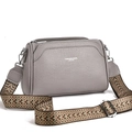 Gray lychee grain leather crossbody bag with ethnic style woven wide shoulder strap - Gray