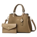 Elegante set di borsa in pelle intrecciata marrone e portafoglio con dettagli a catena - Borsa + Portafoglio (A97489) / Cachi