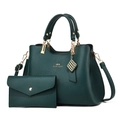 Elegant forest green pebble leather handbag set with gold hardware and shoulder strap - Green