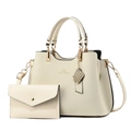 Elegante borsa tote crema e portafoglio abbinato con trama intrecciata e dettagli oro - Borsa + Portafoglio (A97489) / Bianco Sporco