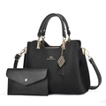 Dettaglio della borsa a mano nera testurizzata con pochette coordinata e oro - Borsa + Portafoglio (A97489) / Nero