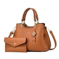 Classic tan pebbled leather handbag set with matching envelope wallet and gold hardware - Khaki/Earth Yellow