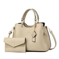 Elegant beige two-piece handbag set featuring a crossbody tote and matching long wallet - Khaki