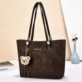 Minimalist large brown tote bag with plush bear charm and gold hardware for daily commute - Style 2 (Four Long Shoulder Straps) / Coffee