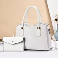 Weißes Taschen-Set aus strukturiertem Leder mit passender Clutch und Gold-Beschlägen - Weiß