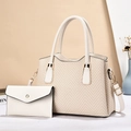 Cremeweiße gewebte Tragetasche und kleine Tasche Set mit goldenen Beschlägen und Gurt - Cremeweiß
