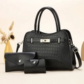 Ensemble de trois sacs à main noirs motif crocodile avec détails dorés élégants - Noir