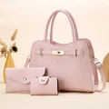 Ensemble de 3 sacs à main roses avec gaufrage crocodile, portefeuille et porte-carte - Rose