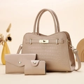 Ensemble 3 pièces avec grand sac à main kaki motif crocodile, portefeuille et porte-cartes - Kaki