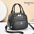 Midnight gray pebbled PU leather round handbag with clover zippers and silver M logo - Midnight Gray