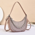 Borsa hobo rosa glitterata con catena argento e tracolla regolabile trendy - Champagne