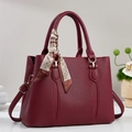 Vintage burgundy litchi grain tote bag with decorative silk scarf and gold hardware - Red