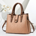 Elegant two-tone beige and brown tote bag with geometric embossing and crossbody strap - 30cm x 12cm x 23cm / Khaki