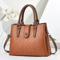 Brown faux leather handbag with geometric triangle embossing and adjustable strap - 30cm x 12cm x 23cm / Earthy Yellow