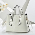White crocodile pattern handbag with dual handles and detachable shoulder strap in minimalist set - Off-white