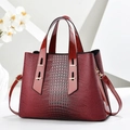 Deep red crocodile embossed handbag for women with gold hardware and shoulder strap - Wine Red