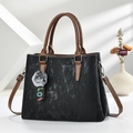 Retro suede Boston bag with black marble texture and brown leather straps for autumn winter - Black