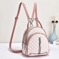 Mini sac à dos rose et beige à imprimé M avec plusieurs couches et bretelles réglables - Rose