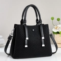Sac à main chic en tricot noir avec poignées en cuir et bandoulière réglable - Noir