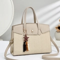 Elegant large capacity beige woven tote bag with star charm and leather shoulder strap - Khaki