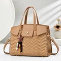 Bolso de mano retro bicolor con panel tejido y colgante de estrella mujer - Amarillo Tierra