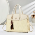 Retro contrast color crossbody bag with heart lock and star pendant on woven texture - Off White