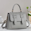 Minimalist grey lychee texture handbag with gold hardware and adjustable strap - Gray