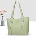 Sac cabas élégant en cuir vert clair pour femme avec pendentif métallique argenté raffiné - Vert