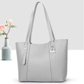 Gray textured leather tote bag with David Jones Paris logo for women daily commuting - Gray