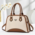 Elegant cream and brown leather handbag with adjustable shoulder strap and large capacity - Off White