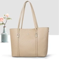 Elegant beige lychee grain leather tote bag for women with adjustable shoulder straps - Khaki