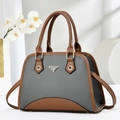 Sac à main élégant gris et marron en cuir grainé avec bandoulière réglable chic - Gris